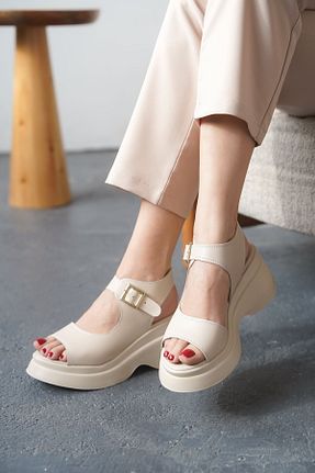 صندل بژ زنانه پاشنه تخت GOFFSHOES - کد 923753650