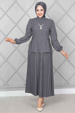 ست بالاتنه و پائین تنه حجاب طوسی زنانه رگولار EBRUTESETTÜR - کد 923763196