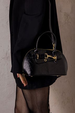 کیف دوشی مشکی زنانه چرم مصنوعی MYPOPPİSHOES - کد 923765200