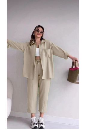 ست بالاتنه و پائین تنه نباتی زنانه بافتنی ZF BUTİK - کد 923778570