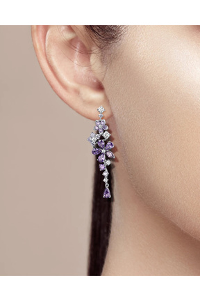 گوشواره نقره بنفش زنانه 925 عیار Brezza Lusso Jewelry - کد 793069552