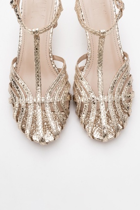 کفش پاشنه بلند کلاسیک طلائی زنانه چرم مصنوعی luvishoes - کد 923827913