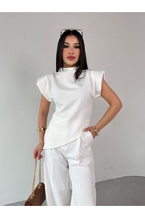 بلوز سفید زنانه هندسی Cappmoda - کد 923848390