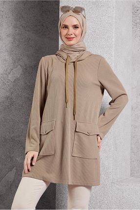 تونیک حجاب بژ زنانه پلی استر Alvina - کد 883807559