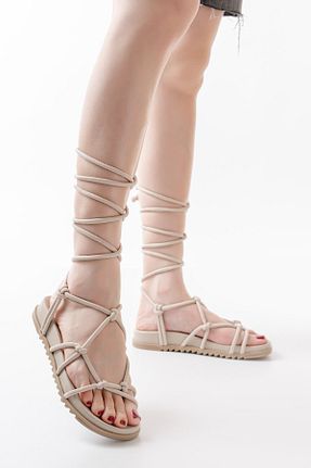 صندل بژ زنانه پاشنه تخت Mida Shoes - کد 923902905