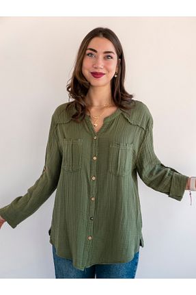 بلوز سایز بزرگ خاکی زنانه Gömlek citycenterfashion - کد 923965288