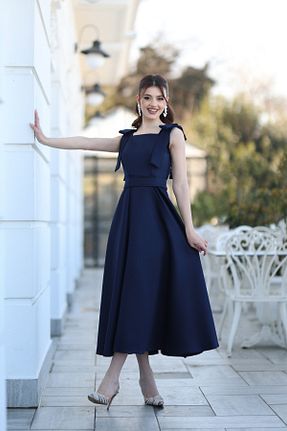 لباس مجلسی و فارغ التحصیلی سرمه ای زنانه ساتن AYŞEYAMAÇLI - کد 923976665