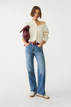 شلوار جین آبی زنانه پاچه گشاد Stradivarius - کد 839908572