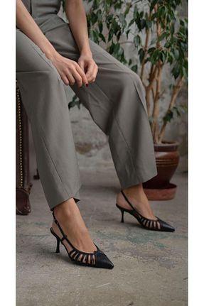 کفش پاشنه بلند کلاسیک مشکی زنانه پاشنه تخت ECENİN BUTİĞİ - کد 923997320
