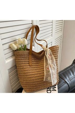 کیف ساحلی قهوه ای زنانه حصیر Büyük Hanım - کد 924543691