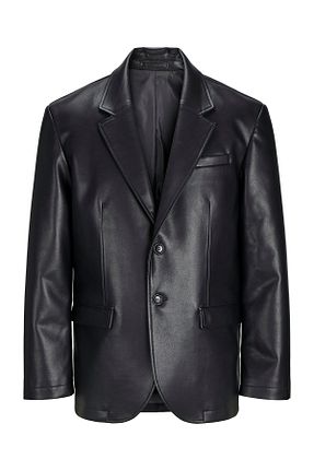 کت بلیزر مشکی مردانه چرم Jack & Jones - کد 924044299