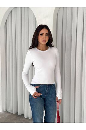 بلوز سفید زنانه یقه دوچرخه BİGÜMEX - کد 924063388