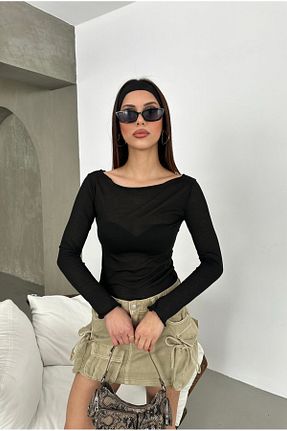 بلوز مشکی زنانه بافت دار Hello - کد 924070459