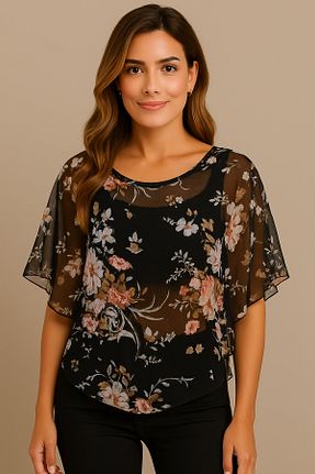 بلوز مشکی زنانه گلدار Butikdolabın - کد 924075580