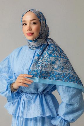 شال آبی زنانه پنبه ای Mira İpek - کد 924123434