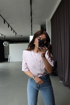 تیشرت صورتی زنانه رگولار Özge Özgenç - کد 924121682