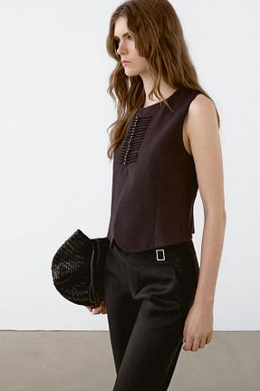 جلیقه قهوه ای زنانه رگولار Massimo Dutti - کد 905596158