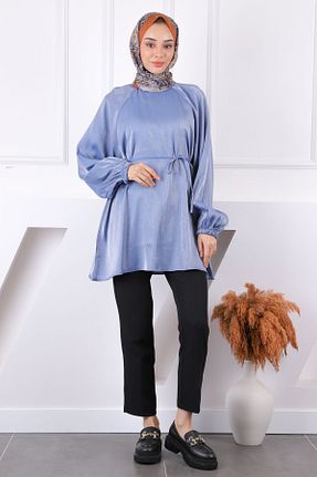 تونیک حجاب سرمه ای زنانه مخلوط پلی استر İmajButik - کد 924136552