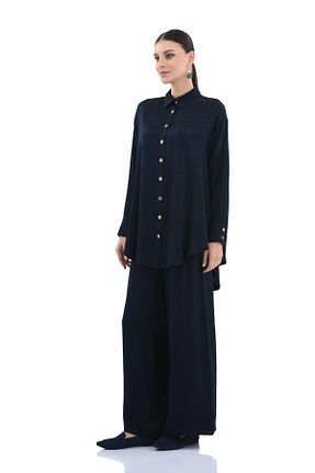 ست بالاتنه و پائین تنه سرمه ای زنانه بافتنی Zems - کد 927908305
