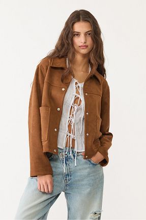 کت قهوه ای زنانه دو سینه Stradivarius - کد 924601080