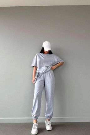 ست گرمکن طوسی زنانه پنبه پلی استر DUBU BUTİK - کد 730280748