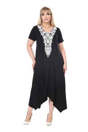 لباس سایز بزرگ مشکی زنانه مخلوط ویسکون MELSAY - کد 924169307