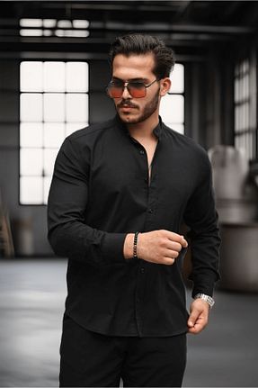 پیراهن مشکی مردانه یقه قاضی Valiberta - کد 848183501
