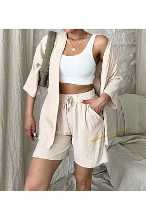 ست بالاتنه و پائین تنه بژ زنانه بافتنی FERMNE FASHİON - کد 924210578