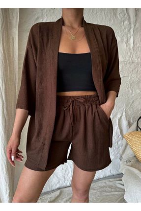 ست بالاتنه و پائین تنه قهوه ای زنانه بافتنی FERMNE FASHİON - کد 924211048