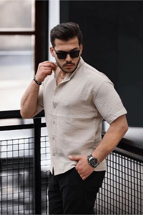 پیراهن بژ مردانه یقه قاضی Valiberta - کد 831537377