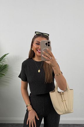 ست بالاتنه و پائین تنه مشکی زنانه بافت YAKAMEL - کد 924220758