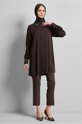 تونیک حجاب قهوه ای زنانه پلی استر Alvina - کد 924281278