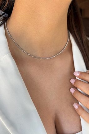گردنبند طلا سفید زنانه 14 عیار Utku Kuyumculuk - کد 924772322