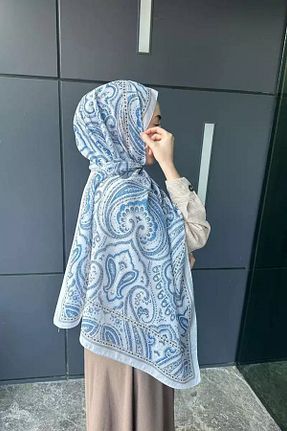شال آبی زنانه پنبه ای Madame Polo - کد 924316316