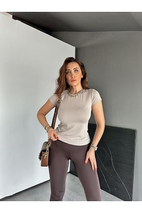تیشرت قهوه ای زنانه رگولار Zerrincan Giyim - کد 924308370