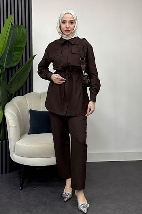 ست بالاتنه و پائین تنه قهوه ای زنانه بافتنی Tesettür Diyarı - کد 924335427