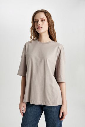 تیشرت بژ زنانه اورسایز Defacto - کد 807999203