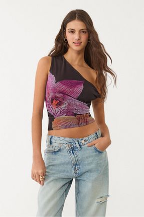 بلوز قهوه ای زنانه چاپی Stradivarius - کد 924333513