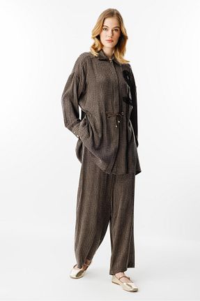 ست بالاتنه و پائین تنه قهوه ای زنانه بافتنی Ghisa - کد 920936544
