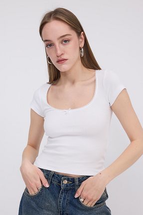 تیشرت سفید زنانه اسلیم فیت Addax - کد 924344451