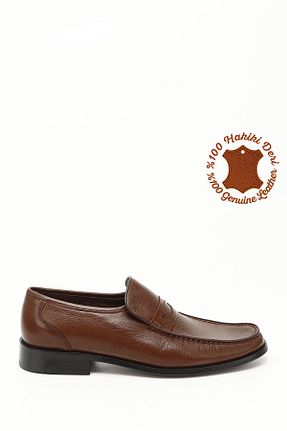 کفش کلاسیک قهوه ای مردانه چرم خالص GÖNDERİ(R) - کد 157672131
