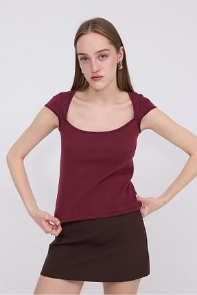 تیشرت زرشکی زنانه اسلیم فیت Addax - کد 924346585