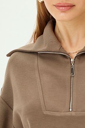 سوئیشرت بژ زنانه ساده Allyco - کد 924163040