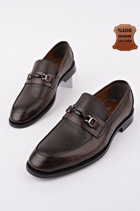 کفش کلاسیک قهوه ای مردانه چرم خالص Muggo - کد 921281295