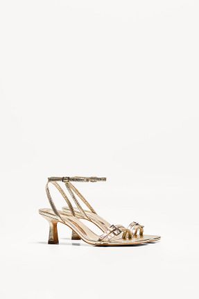 صندل طلائی زنانه پاشنه ضخیم Bershka - کد 924385805
