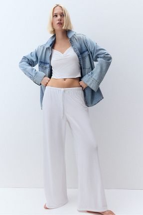 شلوار سفید زنانه پنبه ای H&M - کد 925040205
