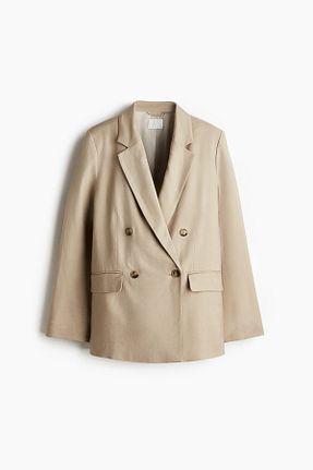 کت بلیزر بژ زنانه مخلوط کتان H&M - کد 925039850