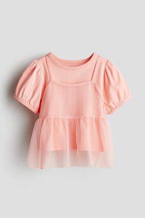 تیشرت صورتی بچه گانه یقه دوچرخه H&M - کد 925039404