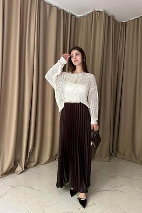 دامن قهوه ای زنانه ساتن lizge giyim - کد 793652858