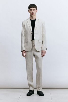 شلوار بژ مردانه کتان H&M - کد 924396277